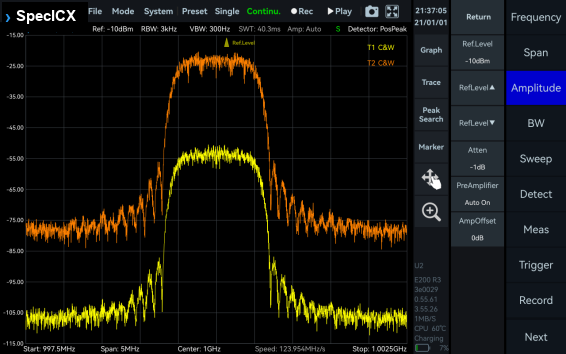 Amplitude Offset measurement screen on the ICX-FieldHawk