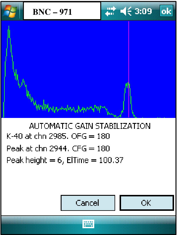Util menu open with the Auto Gain Stb + Source Check and Auto Gain Stabilization items.