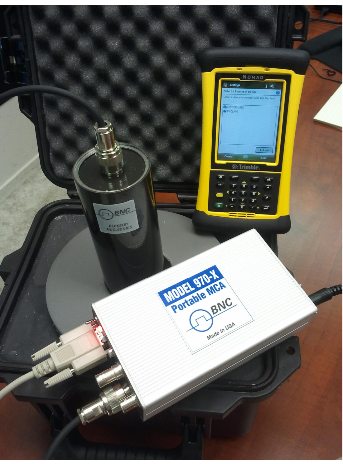 Food-SSAFE kit: Model 970-X Portable MCA, 2 by 2 inch NaI(Tl) detector, and Trimble Nomad handheld in the lead shield case.