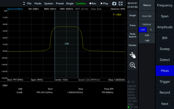 Occupied Bandwidth measurement in SpecICX