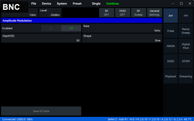 Amplitude modulation control panel